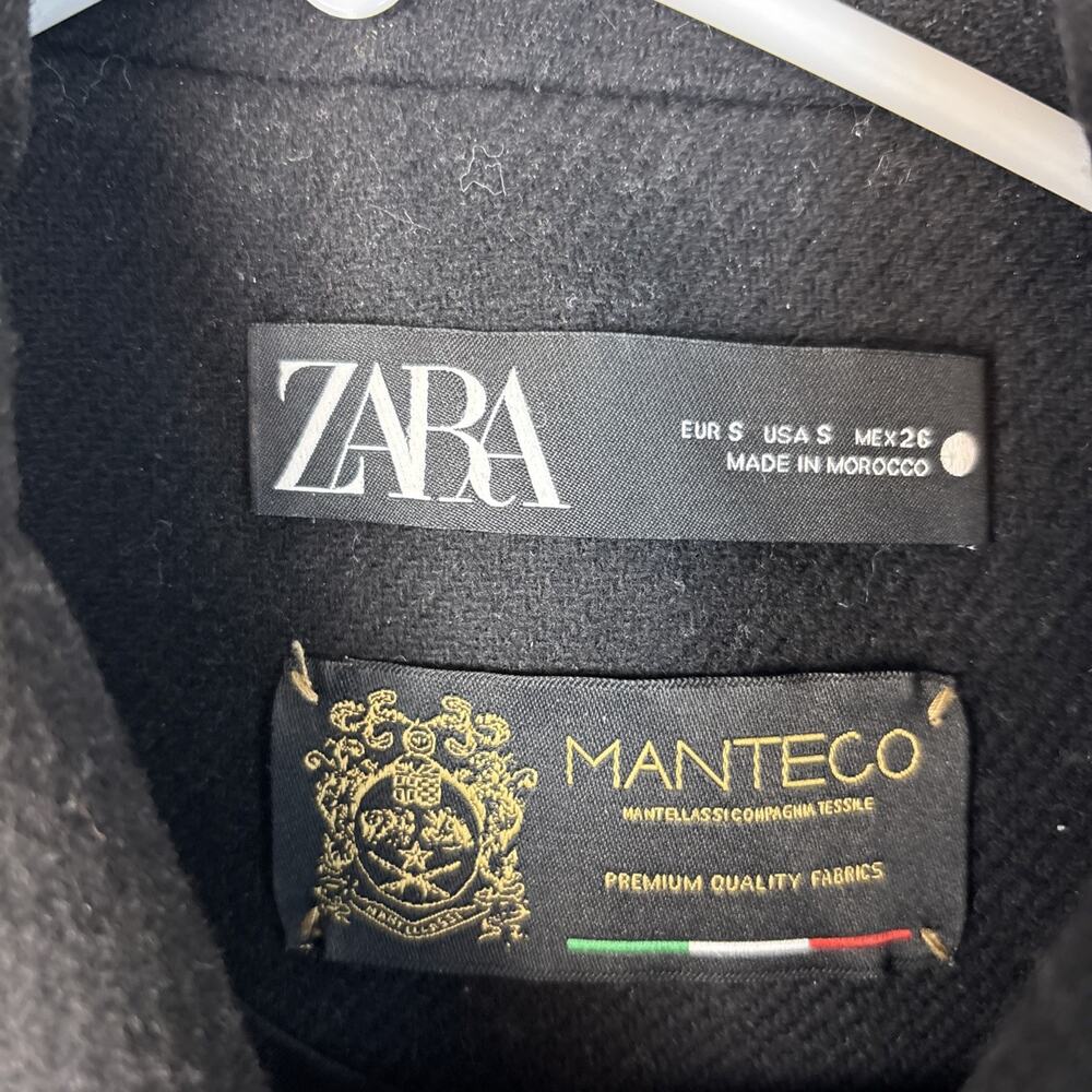 Zara Manteco Pea Coat Women’s Small Wool Military Black Double Breasted Pockets - Picture 3 of 7